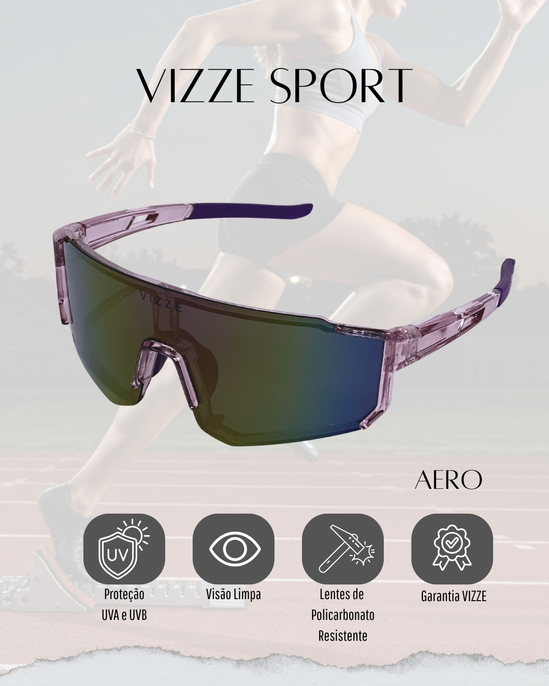 Óculos de Sol Esportivo Baixa Pace VIZZE Aero UV400 Ciclismo Corrida Bike Beach Tennis